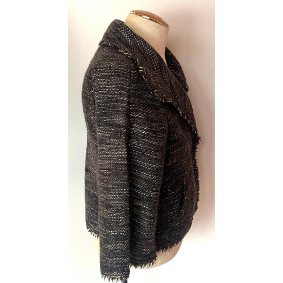Isabel Marant Etoile Tweed Jacket Black White Striped Wool Blend Blazer Sz L - Picture 3 of 10